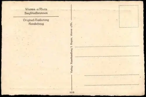 Ansichtskarte Worms Siegfried-Brunnen (nach Original-Radierung Handabzug) 1920