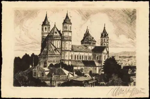 Ansichtskarte Worms Dom St. Peter (nach Original-Radierung Handabzug) 1920