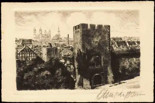 Ansichtskarte Worms An der Stadtmauer (nach Original-Radierung Handabzug) 1920