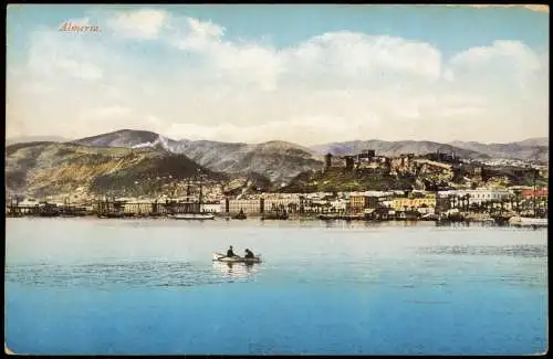 Almería Ortsansicht Fernansicht, Ruderboot, Photochromiekarte 1910