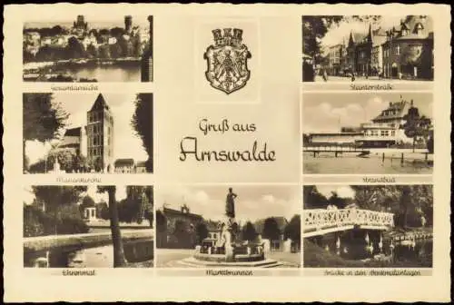 Arnswalde Choszczno Mehrbildkarte Ortsansichten, Ehrenmal, Strandbad uvm. 1940