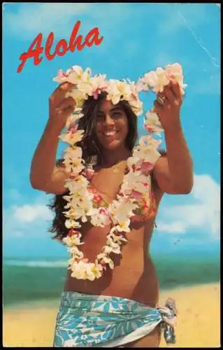 Honolulu Aloha Girl with Hawaii Flowers, Einheimische mit Blumen-Umhang 1980