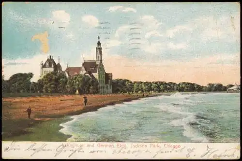 Postcard Chicago Lakeshore and German Building Jackson Park 1907