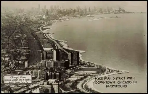 Chicago Luftaufnahme HYDE PARK DISTRICT WITH DOWNTOWN (Aerial View) 1951