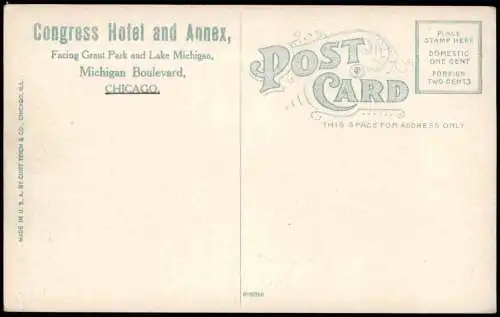 Postcard Chicago Congress Hotel and Annex, Michigan Boulevard 1910