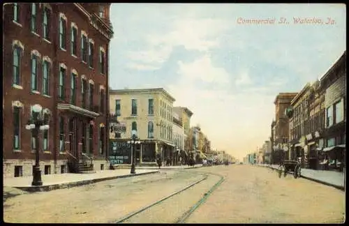 Postcard Waterloo City View Commercial Street Straßen Ansicht 1910