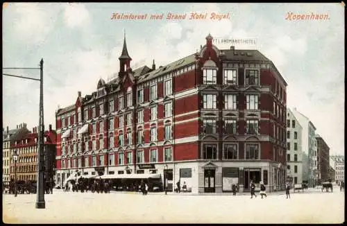 Postcard Kopenhagen København Halmtorvet med Grand Hotel Royal 1910