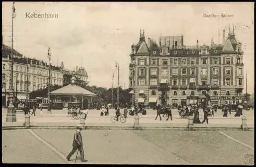 Postcard Kopenhagen København Raadhuspladsen (Rathausplatz belebt) 1907