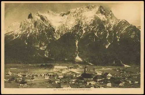 Ansichtskarte Mittenwald Panorama-Ansicht GEGEN KARWENDEL 1920