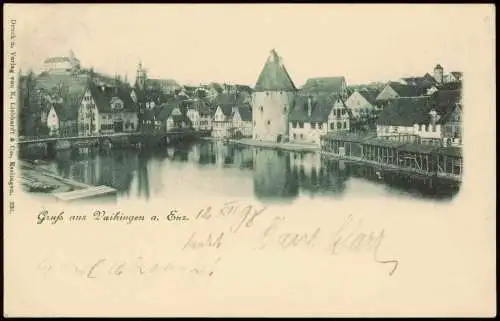 Ansichtskarte Vaihingen  Enz Stadtpartie 1898   gel Heilbronn Ankunftsstempel