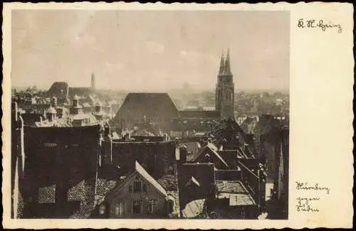 Ansichtskarte Nürnberg Panorama-Ansicht, Stadt-Panorama mit Kirche 1937