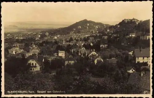 Ansichtskarte Blankenburg (Harz) Panorama-Ansicht Gesamt vom Eichenberg 1930