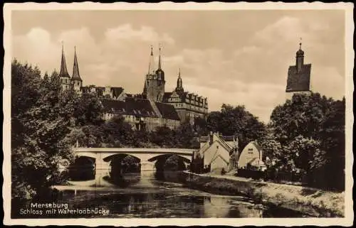 Ansichtskarte Merseburg Schloss mit Waterloobrücke 1939