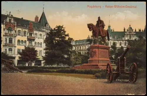 Ansichtskarte Magdeburg Kaiser-Friedrich-Denkmal Kanone 1924