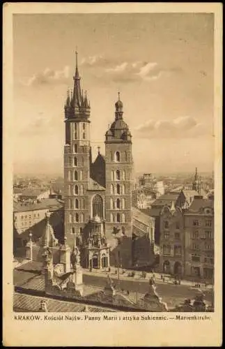 Postcard Krakau Kraków Marienkirche kościół Mariacki - Stadt 1940