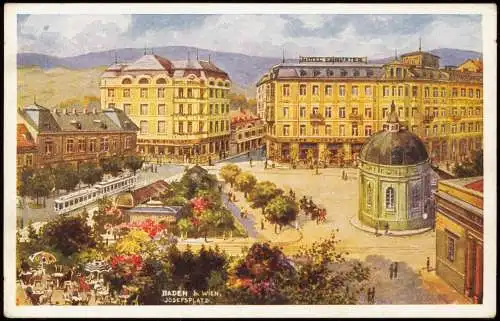 Ansichtskarte Baden bei Wien Künstlerkarte Josefsplatz 1924