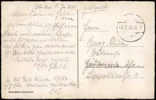 Ansichtskarte Köln Ostermann-Brunnen 1940  Blindstempel WK2 Feldpost