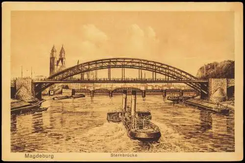 Ansichtskarte Magdeburg Sternbrücke Dampfer 1922