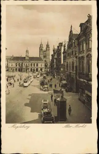 Ansichtskarte Magdeburg Alter Markt Straßenbahn 1940  gel. Feldpoststempel WK2