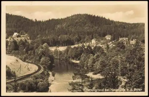 AK Neumühle Elster Knottengrund Cafe Rohleder 1938  Bahnpost  Gera Weischlitz