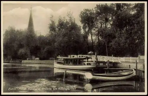 Ansichtskarte Eutin Brücke am Rosengarten Schiff 1938