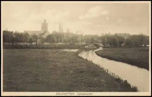 Ansichtskarte Salzkotten Stadtpartie mit Fluß 1918