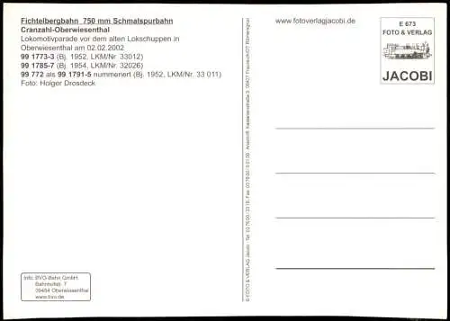 Ansichtskarte Oberwiesenthal Fichtelbergbahn Bahnhof Dampflokomotive 1994