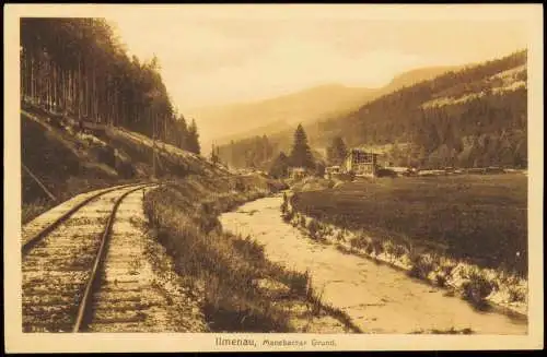 Ansichtskarte Ilmenau Manebacher Grund. Eisenbahnstrecke 1925