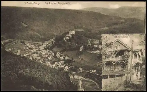 Schwarzburg 2 Bild Blick vom Trippstein. Logierhaus Grünpeter 1913