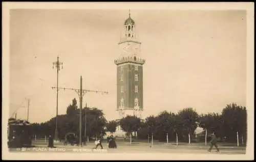 Postcard Buenos Aires Plaza Retiro, Straßen Ansicht, Turm-Gebäude 1930