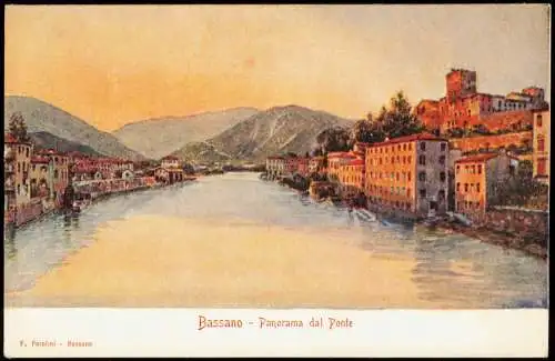 Cartoline Bassano Bassano Panorama dal Ponte (Brücke, Fluss Partie) 1900