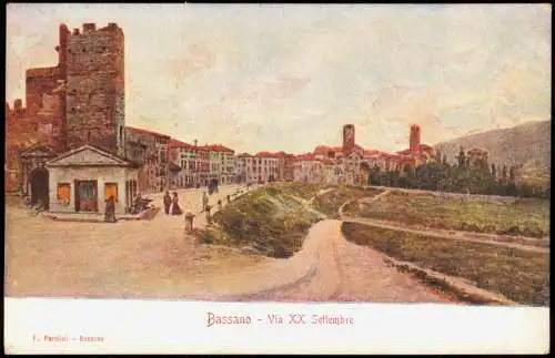 Cartoline Bassano Bassano Via XX Settembre (Künstlerkarte) 1900