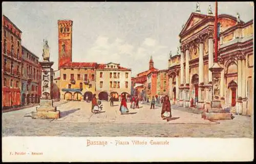 Cartoline Bassano Bassano Piazza Vittorio Emanuele (Künstlerkarte) 1900