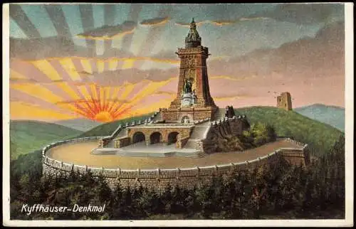 Kelbra (Kyffhäuser) Barbarossa-Denkmal Sonnenaufgang Künstlerkarte 1917