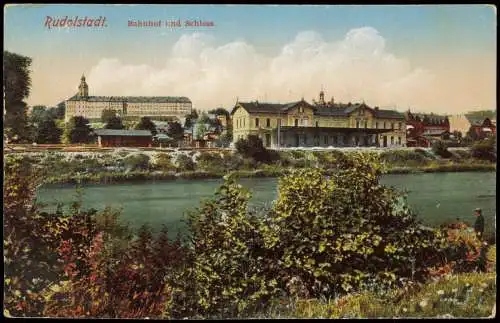 Rudolstadt Bahnhof & Bahnhofsvorplatz Fernblick auf Schloss 1907