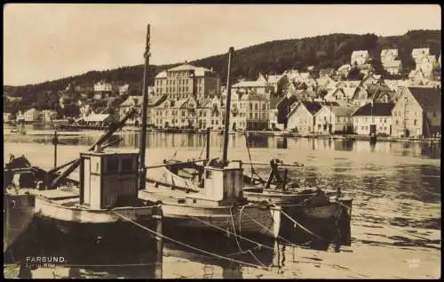 Postcard Farsund-Havnegaten Hafen Stadt 1918 Norge Norway