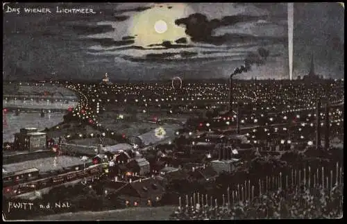 Ansichtskarte Wien Stadt bei Nacht und Mondschein Wiener Lichtmeer 1913