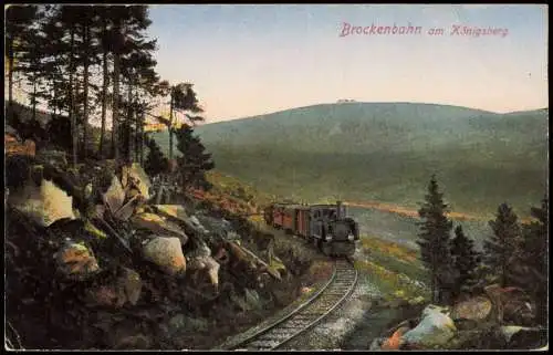 Ansichtskarte Ilsenburg (Harz) Brockenbahn Brocken am Königsberg 1914