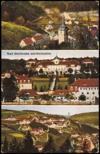 Glashütte 3-Bild-Karte mit der Heilstätte, Orts-Panoramen 1928