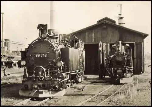 Radebeul Traditionsbahn  Ost-Radeburg, Loks vor dem Lokschuppen 1985