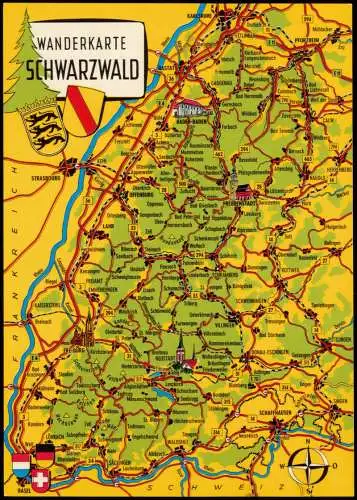 .Baden-Württemberg Wanderkarte Landkarte vom Schwarzwald (Mittelgebirge) 1970