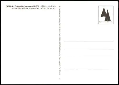 St. Peter Hochschwarzwald   Innenansicht Seminarbibliothek,   18. Jahrh. 1990