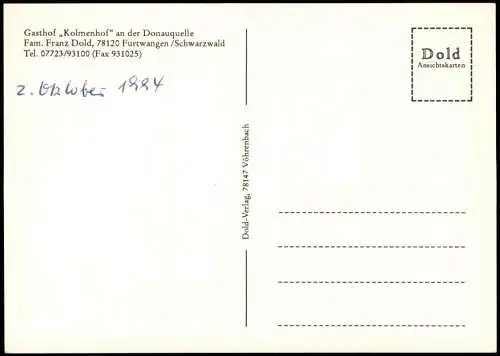 Furtwangen (Schwarzwald) DONAU-QUELLE Gasthof Kolmenhof an der Donauquelle 1984