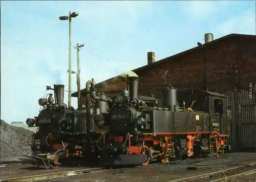 Schmalspurbahn Oschatz Kemmlitz Lok. 99 1562 und 99 1574 Lokschuppen in Mügeln