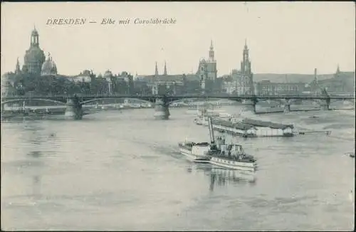 Innere Altstadt-Dresden Carolabrücke / D.-Friedrichs-Brücke, Elbdampfer 1921