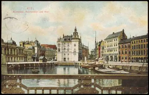 Ansichtskarte Kiel Bootshafen, Reichshallen und Wall 1912