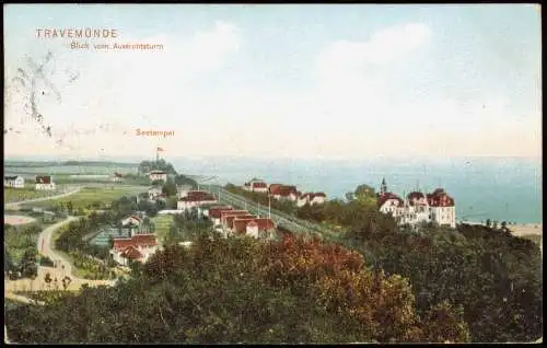 Ansichtskarte Travemünde-Lübeck Blick vom Aussichtsturm zum Seetempel 1912