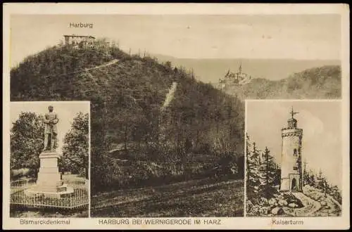 Ansichtskarte Wernigerode 3 Bild Bismarckdenkmal Harburg Kaiserturm 1928