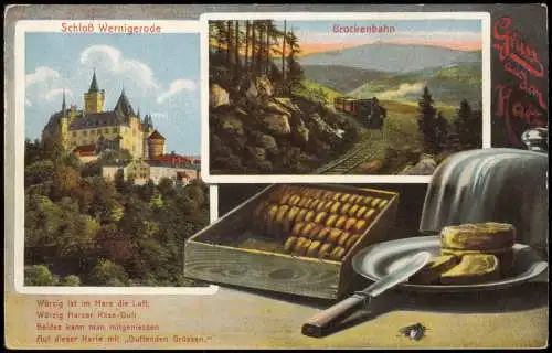 Ansichtskarte Wernigerode Brockenbahn (Brocken), Schloß Harz Wurst Käse 1912