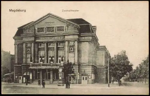 Ansichtskarte Magdeburg Zentraltheater, Straße 1918 Feldpost Rotkreuzstempel